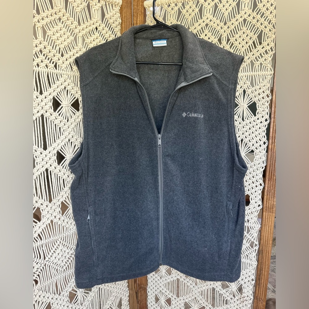 Columbia Men's XL Vest Fleece Gray Sleeveless Winter Layer Polyester Full Zip
